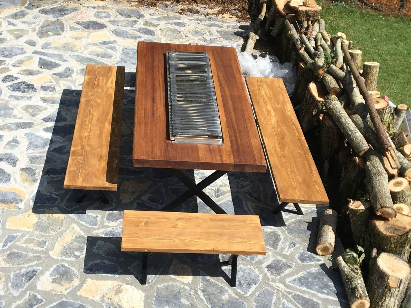 Mangallı Ahşap Piknik Masası ve Bank Seti