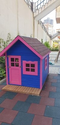 Mavi-Pembe Ahşap Çocuk Oyun Evi
